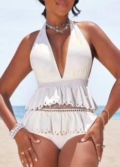 Burn Out Printing White Lace One Piece Swimwear