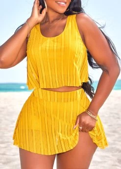 Layered High Waisted Yellow Bikini Set -Modlily 328617 P 16822452542933
