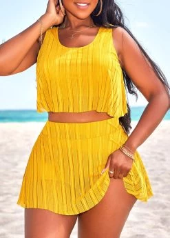 Layered High Waisted Yellow Bikini Set -Modlily 328617 P 16822452548064