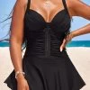 Circular Ring Ruched Black Swimdress Set