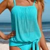 Mesh High Waisted Cyan Tankini Set
