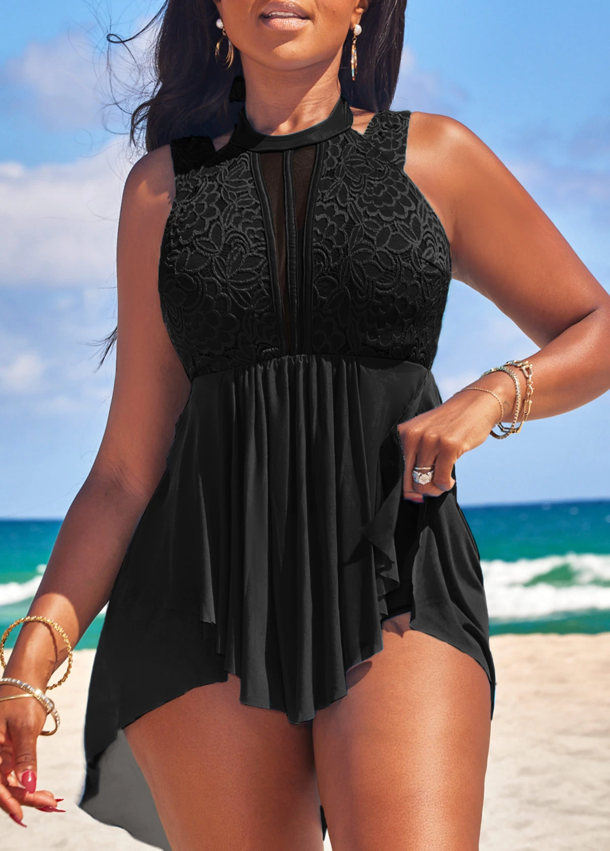 Lace High Waisted Black Swimdress And Panty 4 Lace High Waisted Black Swimdress And Panty - Image 4