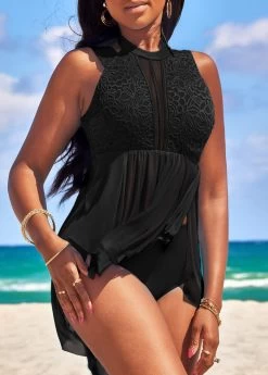 Lace High Waisted Black Swimdress And Panty 6 Lace High Waisted Black Swimdress And Panty -Modlily 328892 P 16783592757642