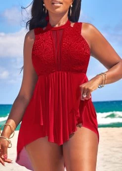 Lace High Waisted Red Swimdress And Panty -Modlily 328893 P 16783591977764