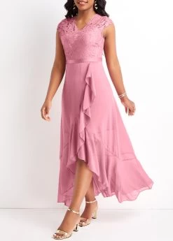 Pink Lace Plus Size High Low Dress -Modlily 329129 P 16799989005462