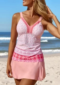 Patchwork Mid Waisted Tribal Print Tankini Set -Modlily 329296 P 16850630143404