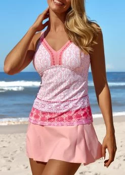 Patchwork Mid Waisted Tribal Print Tankini Set -Modlily 329296 P 16850630146702