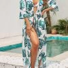 Tie Leaf Print White Cover Up