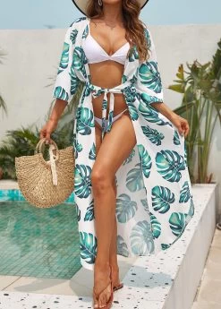 Tie Leaf Print White Cover Up -Modlily 329491 P 16823241114426