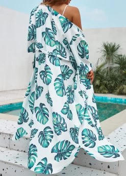 Tie Leaf Print White Cover Up -Modlily 329491 P 16823241116433