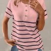 Plus Size Light Pink Button Striped T Shirt