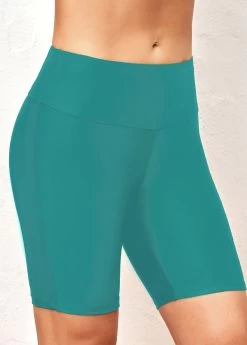 Mid Waisted Turquoise Wide Waistband Swimwear Shorts -Modlily 330085 P 1681899390838