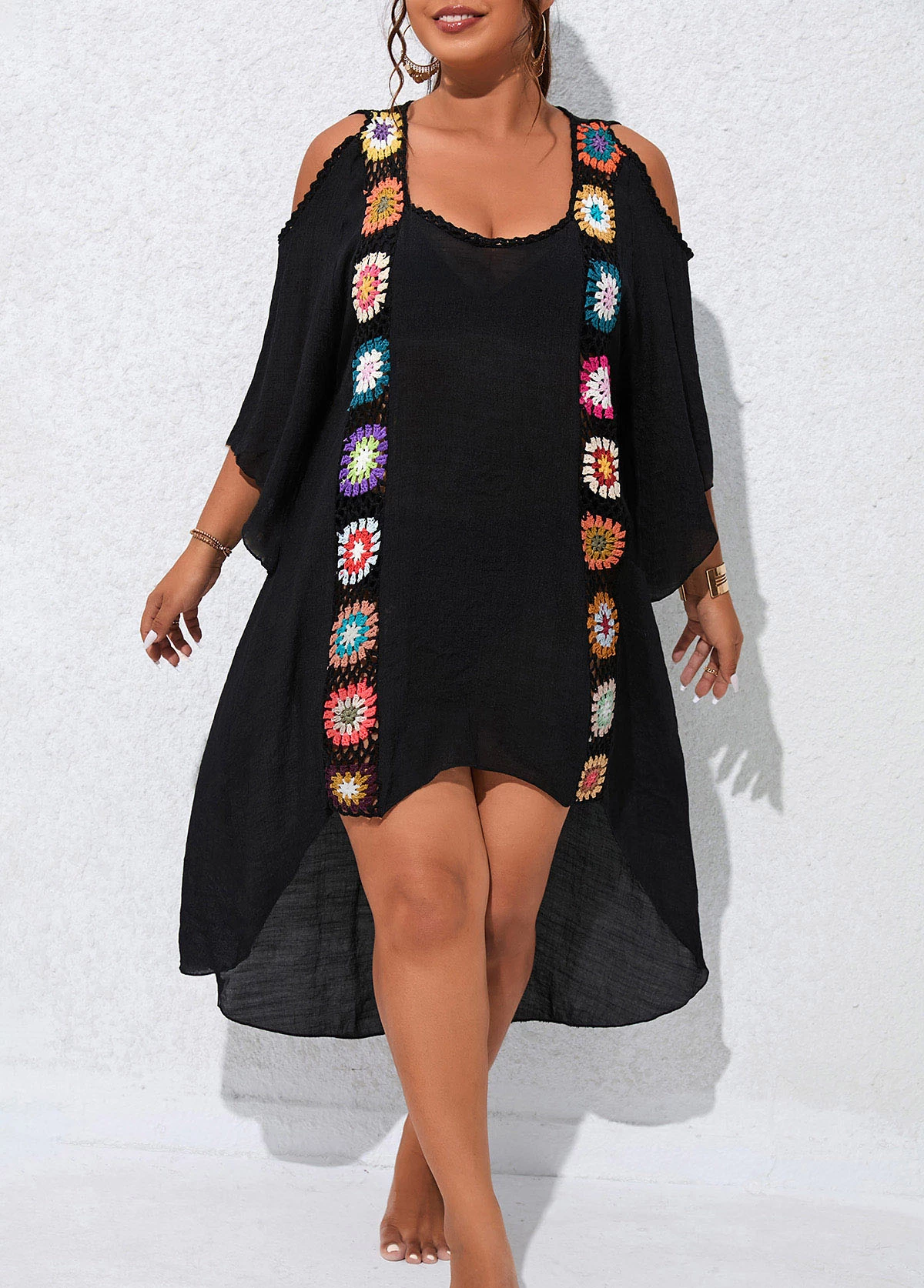 Plus Size Weave Patchwork Black Cover Up 4 Plus Size Weave Patchwork Black Cover Up - Image 4