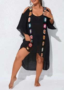 Plus Size Weave Patchwork Black Cover Up 9 Plus Size Weave Patchwork Black Cover Up -Modlily 330143 P 16805051751734
