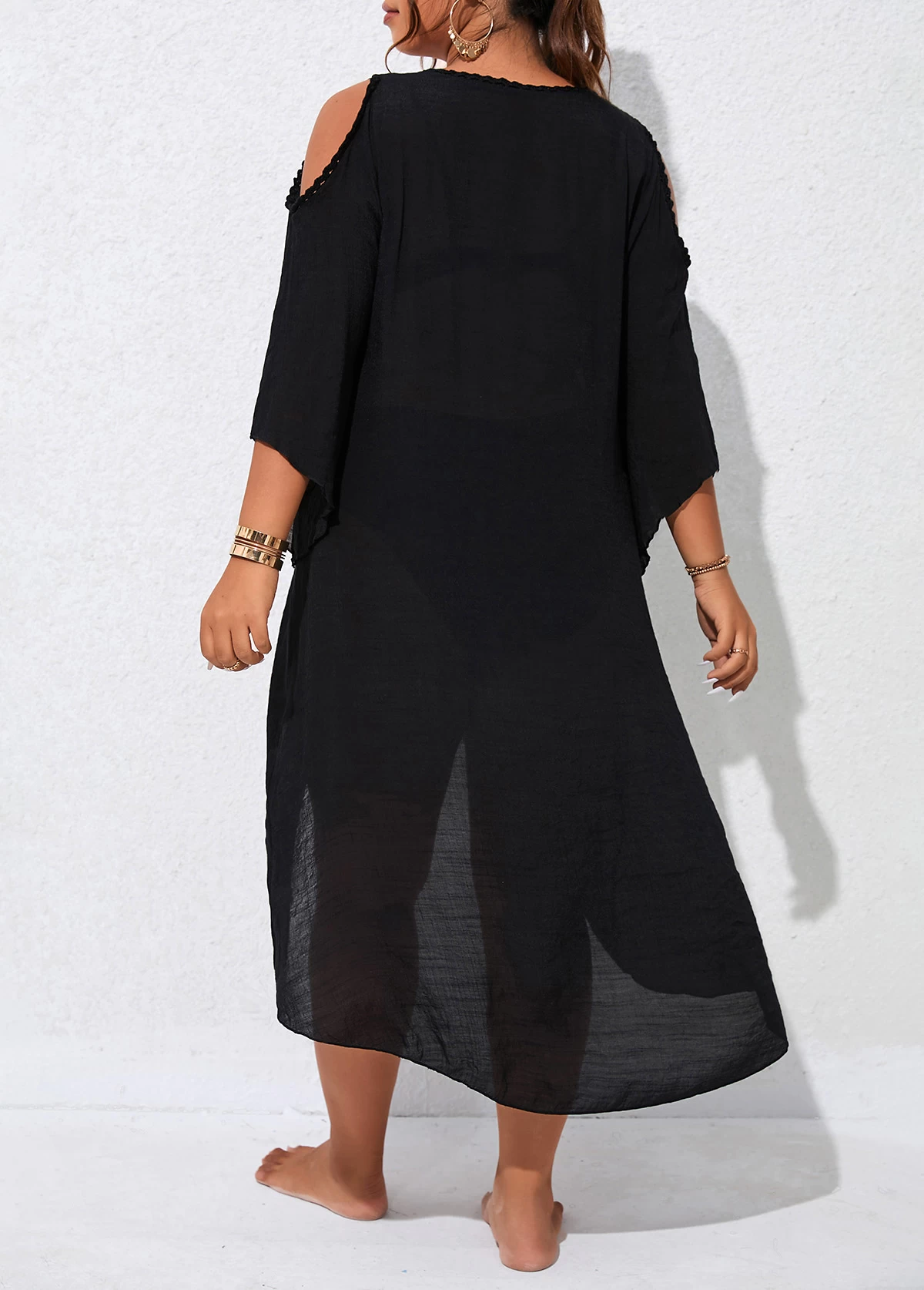 Plus Size Weave Patchwork Black Cover Up 2 Plus Size Weave Patchwork Black Cover Up - Image 2