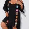 Plus Size Weave Patchwork Black Cover Up