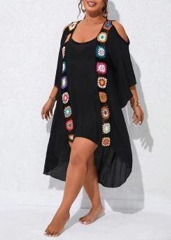 Plus Size Weave Patchwork Black Cover Up 7 Plus Size Weave Patchwork Black Cover Up -Modlily 330143 P 16805051758022