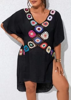 Plus Size Patchwork Black Cover Up -Modlily 330144 P 16805051411043