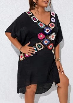 Plus Size Patchwork Black Cover Up -Modlily 330144 P 16805051418245