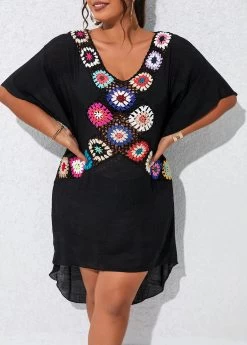 Plus Size Patchwork Black Cover Up -Modlily 330144 P 16805051418424