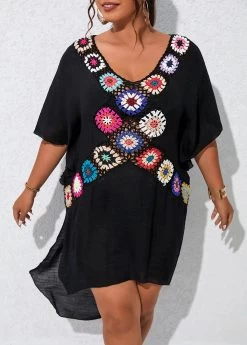 Plus Size Patchwork Black Cover Up -Modlily 330144 P 16805051419202