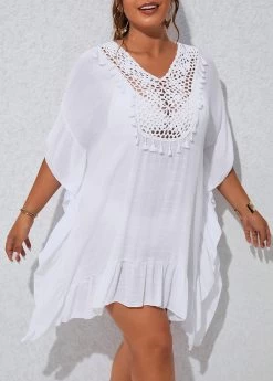 Plus Size Tassel Patchwork White Cover Up