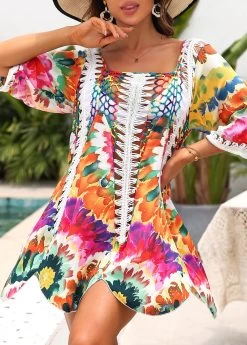 Patchwork Tie Dye Print Multi Color Cover Up