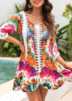 Patchwork Tie Dye Print Multi Color Cover Up -Modlily 330152 P 16818983167335