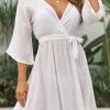 Ruched White Tie Side Cover Up