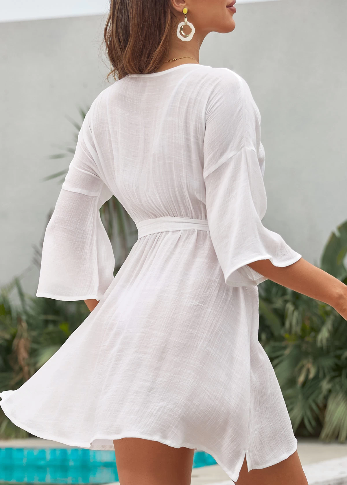 Ruched White Tie Side Cover Up 2 Ruched White Tie Side Cover Up - Image 2