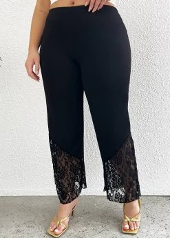 Black Lace Plus Size Elastic Waist Pants -Modlily 330275 P 16860362446452