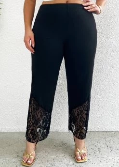 Black Lace Plus Size Elastic Waist Pants