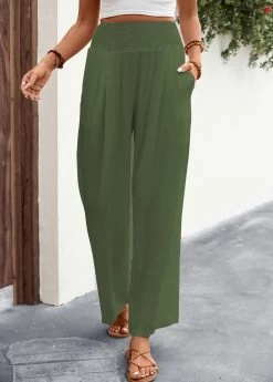 Green Breathable Smocked Pocket Cover Up -Modlily 330301 P 16802625157123