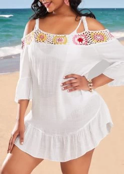 Weave Patchwork Cutout White Cover Up -Modlily 330399 P 16836315873902
