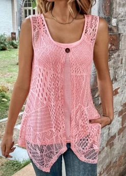 Plus Size Pink Two Piece Sleeveless Tank Top 18 Plus Size Pink Two Piece Sleeveless Tank Top -Modlily 330445 P 16835128794203
