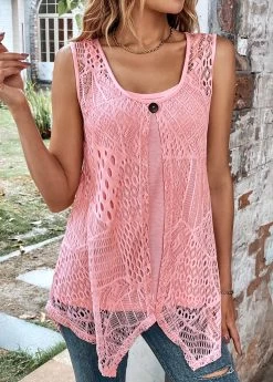 Plus Size Pink Two Piece Sleeveless Tank Top 17 Plus Size Pink Two Piece Sleeveless Tank Top -Modlily 330445 P 16835128794462