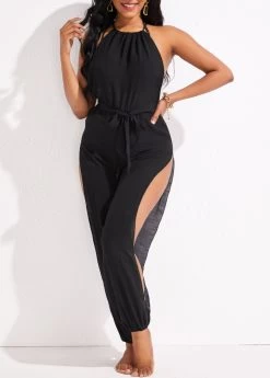 Split Cutout Tie Black Beach Jumpsuit -Modlily 330471 P 16836309813014