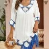Patchwork Weave Tassel White Cover Up