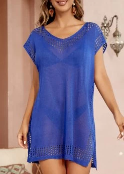 Split Royal Blue Hollow Cover Up -Modlily 330669 P 16848252672295