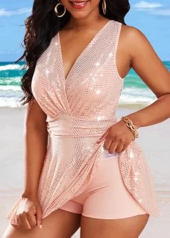 Shinning High Waisted Dusty Pink Swimdress And Panty -Modlily 330692 P 16855862517272