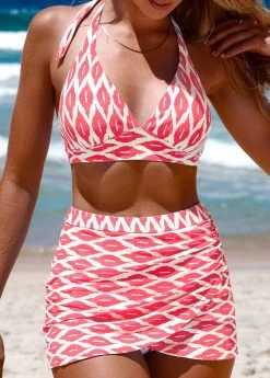Cross Hem High Waisted Geometric Print Bikini Set