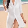 Button Pocket Split White Cover Up