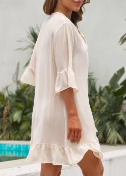 Tassel Patchwork Ruffle Beige Cover Up -Modlily 330835 P 16823254361901