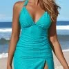 Circular Ring Mid Waisted Turquoise Tankini Set