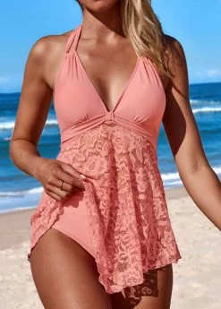 Plus Size Mid Waisted Lace Swimdress And Panty