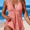 Lace Mid Waisted Pink Swimdress And Panty