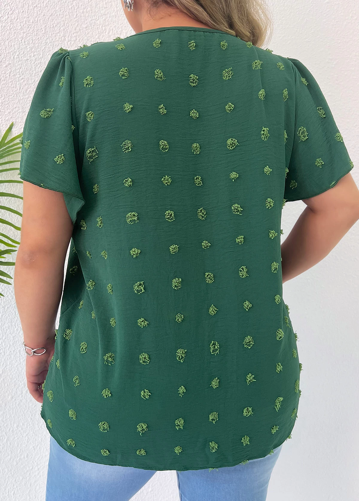 Green Lightweight Plus Size Short Sleeve Blouse 2 Green Lightweight Plus Size Short Sleeve Blouse - Image 2