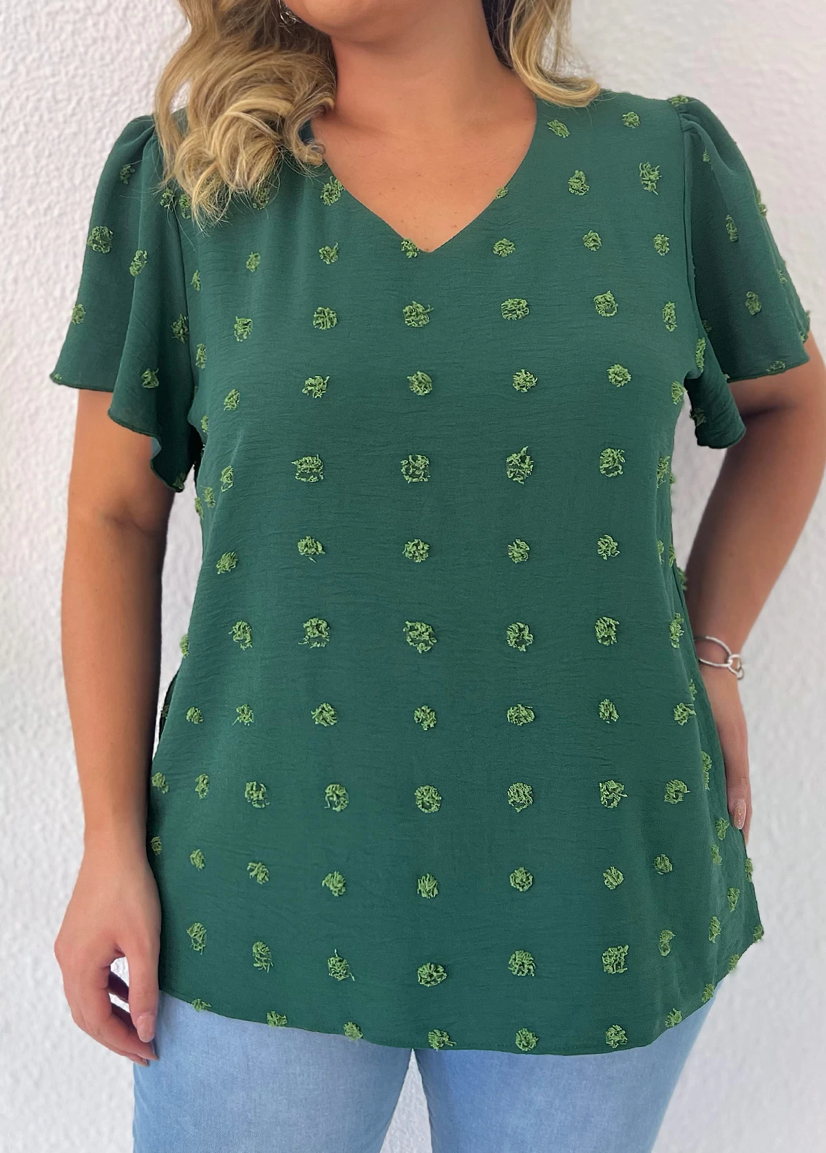 Green Lightweight Plus Size Short Sleeve Blouse 4 Green Lightweight Plus Size Short Sleeve Blouse - Image 4