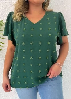 Green Lightweight Plus Size Short Sleeve Blouse 6 Green Lightweight Plus Size Short Sleeve Blouse -Modlily 331049 P 16848397916642