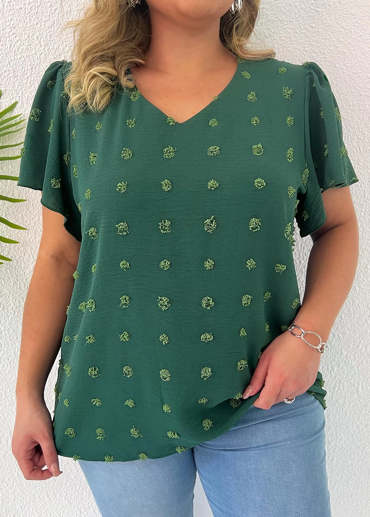 Green Lightweight Plus Size Short Sleeve Blouse 3 Green Lightweight Plus Size Short Sleeve Blouse - Image 3